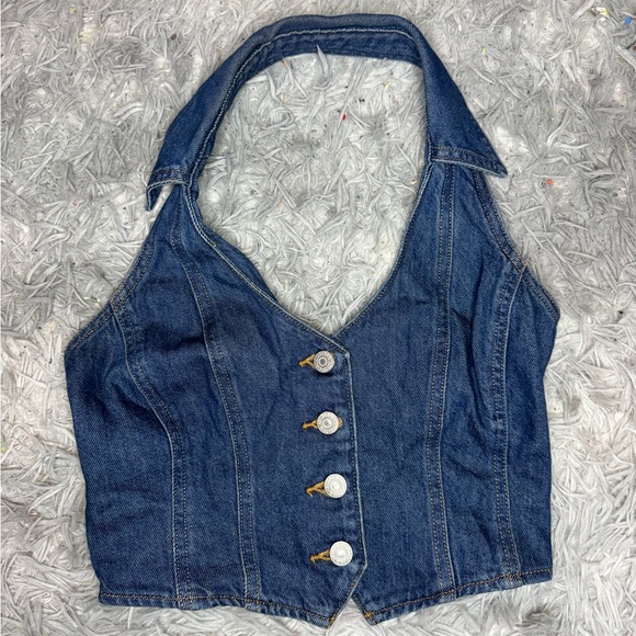 Levi’s Women’s Bria Denim Corset Halter T-Shirt - Cornerback Size XS NWOT - Picture 3 of 9